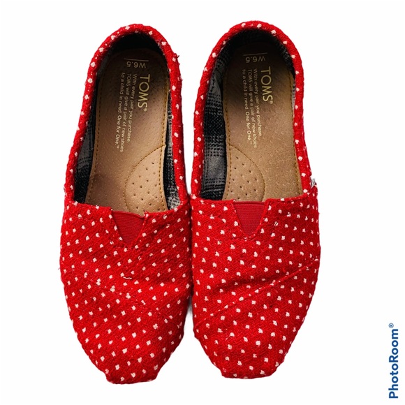 TOMS Red/White Classic Slip On Flats Size 6.5 - Picture 4 of 6
